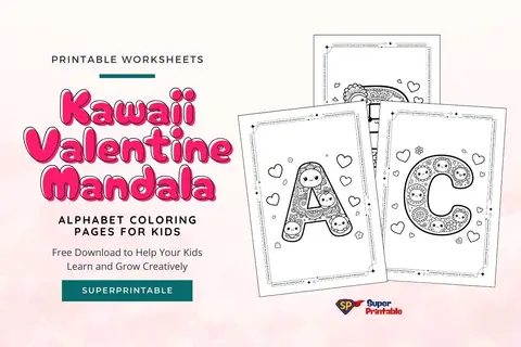 Kawaii Valentine Mandala Alphabet Coloring Pages For Kids Feature Image