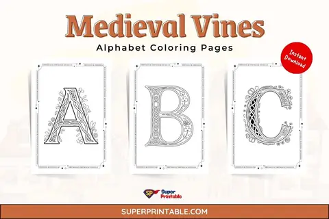 Medieval Vines Alphabet Coloring Pages Feature Image