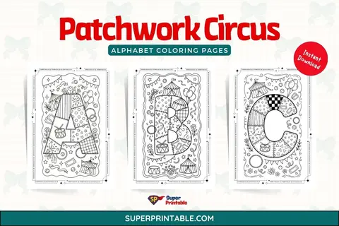 Patchwork Circus Alphabet Coloring Pages Feature Image
