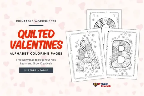 Quilted Valentines Alphabet Coloring Pages Feature Image