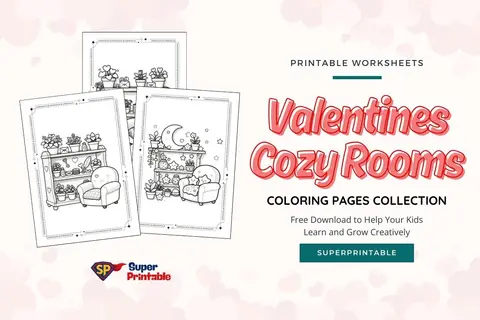 Valentines Cozy Rooms Coloring Pages Feature Image