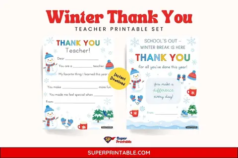 Winter Thank You Teacher Printable Feature Image