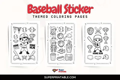 10+ Baseball Sticker Themed Coloring Pages Feature Image