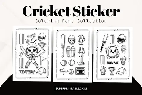 10+ Cricket Sticker Coloring Page Feature Image