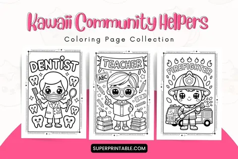 10+ Kawaii Community Helpers Coloring Page Collection