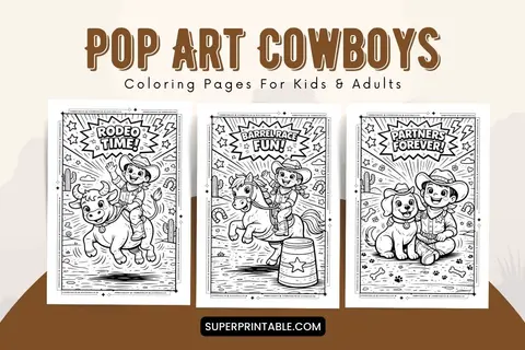 10+ Pop Art Cowboys Coloring Pages For Kids & Adults Feature Image