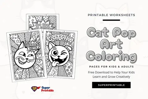 15+ Cat Pop Art Coloring Pages For Kids & Adults Feature Image