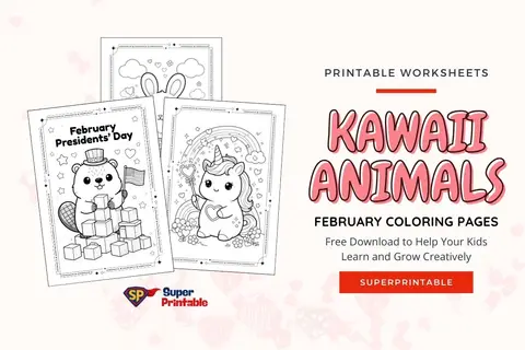 25+ Kawaii Animals February Coloring Pages