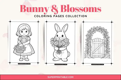 30 Bunny & Blossoms Coloring Pages Feature Image