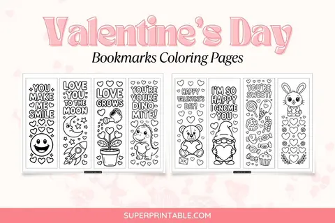 30 Valentine's Day Bookmarks Coloring Pages