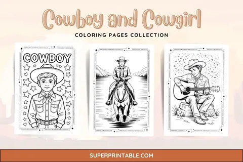 62+ Cowboy and Cowgirl Coloring Pages Feature Image