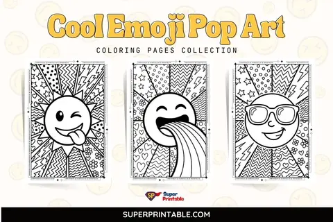 Cool Emoji Pop Art Coloring Pages For Kids & Adults Feature Image