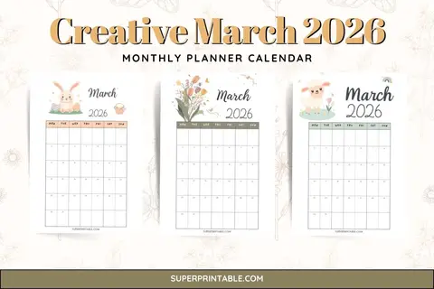 Creative March 2026 Monthly Planner Calendar Feature Image