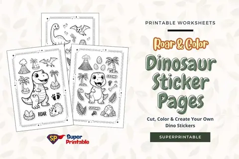 Dinosaur Sticker Coloring Pages Feature Image