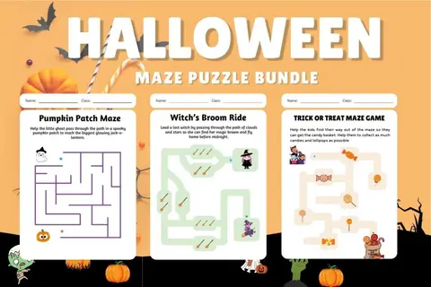 Maze Game Printable Worksheet in Colorful Cute Illustrative Style