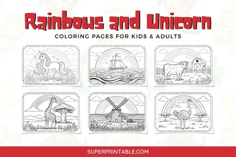 Rainbows and Unicorn Coloring Pages Feature Image