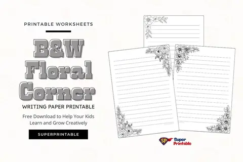 10+ Black and White Floral Corner Writing Paper Printable Feature Image