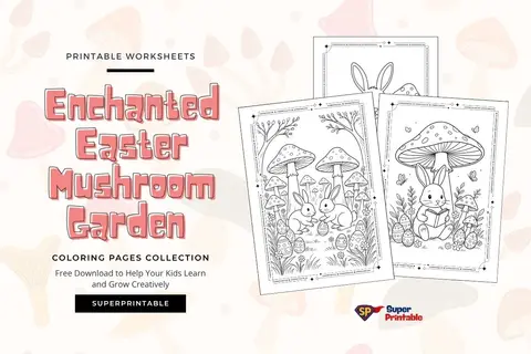 10 Enchanted Easter Mushroom Garden Coloring Pages Feature Image
