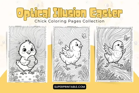 12+ Optical Illusion Easter Chick Coloring Pages Feature Image