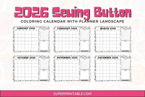2026 Sewing Button Coloring Calendar With Planner Landscape Feature Image
