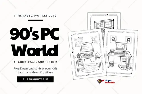 25+ 90's PC World Coloring Pages and Stickers Feature Image