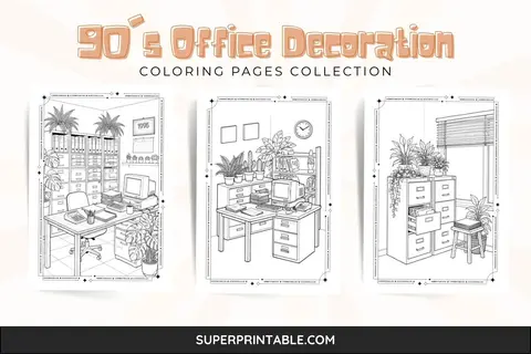 90's Office Decoration Coloring Pages Feature Image