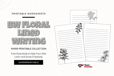 Black and White Floral Lined Writing Paper Printable Feature Image
