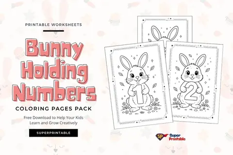 Bunny Holding Numbers Coloring Pages Feature Image
