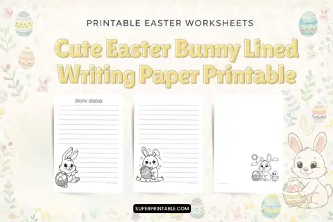 Cute Easter Bunny Lined Writing Paper Printable for Kids Feature Image