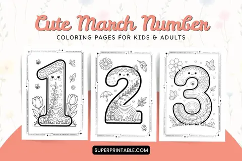 Cute March Number Coloring Pages Feature Image