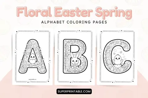 Floral Easter Spring Alphabet Coloring Pages Feature Image
