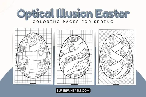 Optical Illusion Easter Coloring Pages for Spring Feature Image