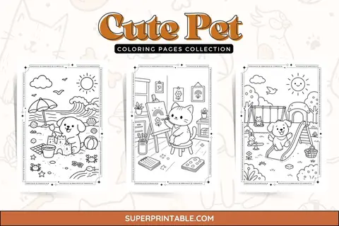 10+ Cute Pet Coloring Pages Feature Image
