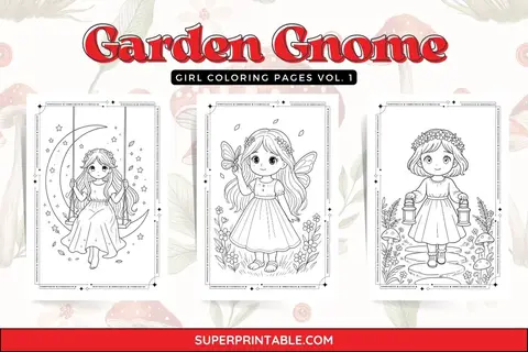 20 Garden Gnome Girl Coloring Pages Vol. 1 Feature Image