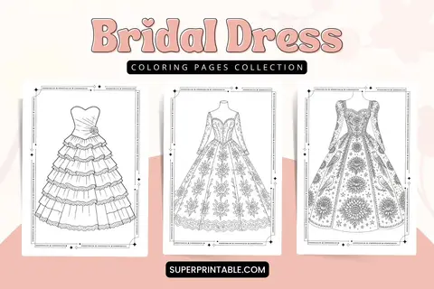 30 Bridal Dress Coloring Pages Feature Image