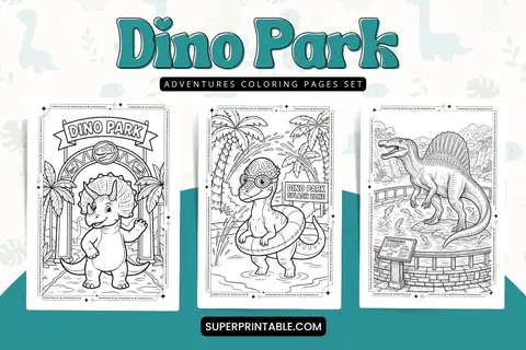 30 Dino Park Adventures Coloring Pages Feature Image