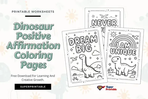 30+ Dinosaur Positive Affirmation Coloring Pages Feature Image