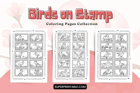 40 Birds on Stamp Coloring Sheets Feature Image