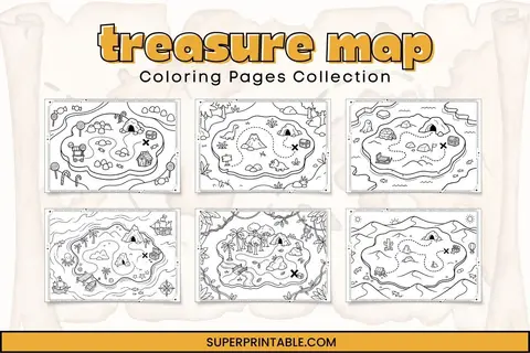 7 Treasure Map Coloring Pages Feature Image