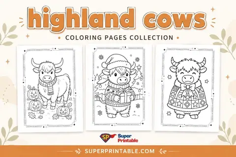 70 Highland Cows Coloring Pages Feature Image
