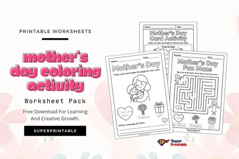 8 Mother's Day Coloring Activity Worksheet Pack Feature Image