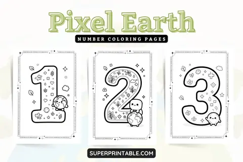 Pixel Earth Number Coloring Pages Feature Image