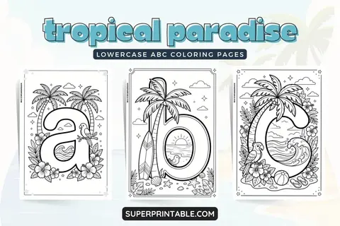 Tropical Paradise Lowercase ABC Coloring Pages Feature Image