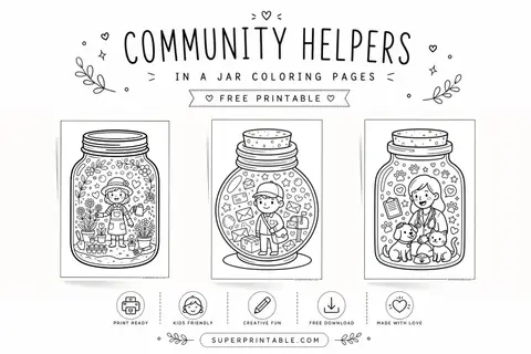 10+ Community Helpers In A Jar Coloring Pages Feature Image