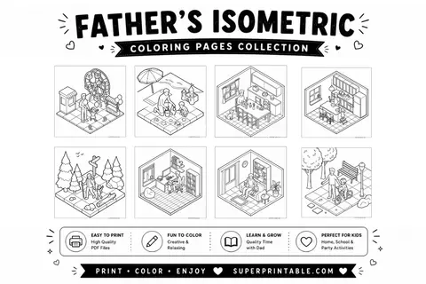 10+ Father's Isometric Coloring Pages Feature Image