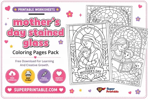 12+ Mother’s Day Stained Glass Coloring Pages Feature Image