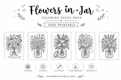 15+ Flowers In A Jar Coloring Pages Feature Image