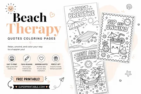 20 Beach Therapy Quotes Coloring Pages Feature Image