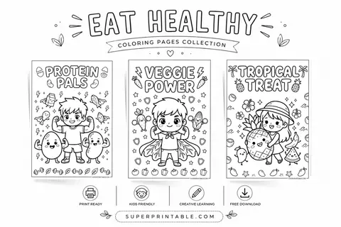 20 Eat Healthy Coloring Pages Feature Image