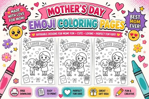20 Mother's Day Emoji Coloring Pages Feature Image